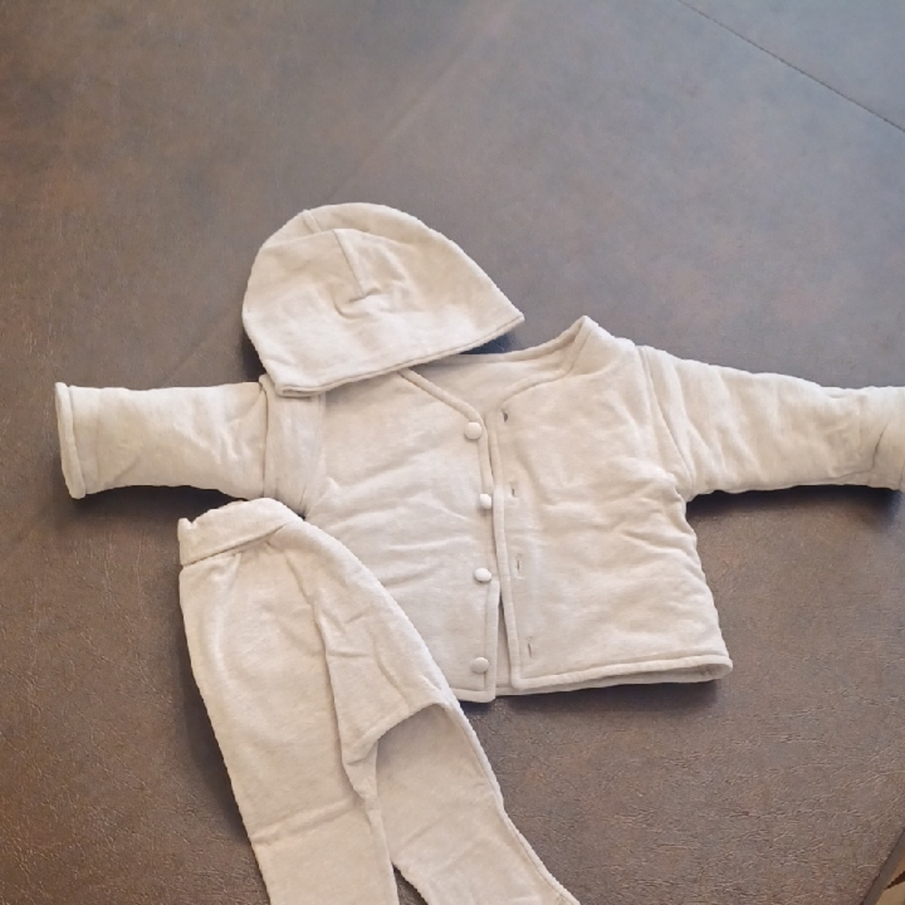 Baby Jacket, Hat And Pants Set. 6m. Beige/tan